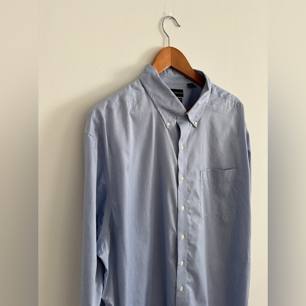Rochester DXL Oxford Pinpoint Blue Dress Shirt 100% Egyptian Cotton Big And Tall